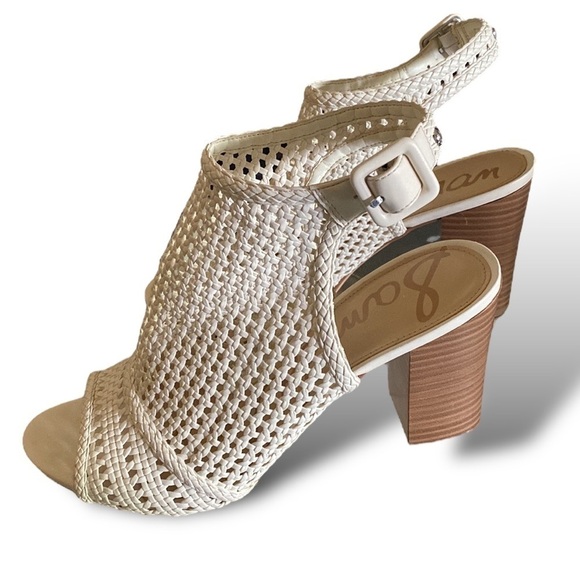SAM EDELMAN “EVIE” 4”Leather Basket Weave Sandal Women’s 10 Neutral Ivor… - Picture 1 of 12
